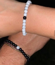 Load image into Gallery viewer, Howlite &amp; Black Onyx Couples Bracelet 6mm Stretch Matching Set