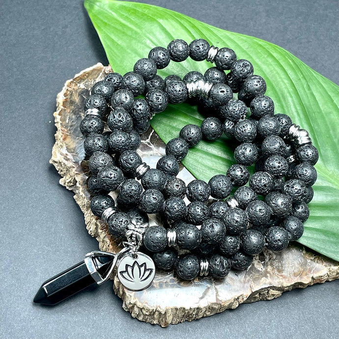 Lava Grounding & Strength 108 Stretch Mala Necklace Bracelet