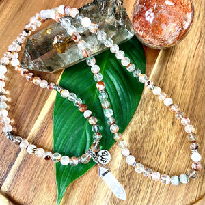 Garden Quartz Lodolite Cosmic Consciousness Limited Premium Collection 108 Stretch Mala Necklace Bracelet