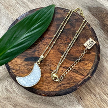 Load image into Gallery viewer, Power Moon Dreamy Druzy Gemstone Pendant 18&quot; Gold Necklace
