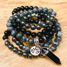Load image into Gallery viewer, Limited Triple Power Grounding &amp; Stress Reliever Black Onyx Hematite Labradorite 108 Mala Necklace Bracelet