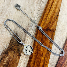 Load image into Gallery viewer, NEW STONE! Dalmatian Jasper Inner Child Joy Thick Circle Pendant 18&quot; White Gold Necklace