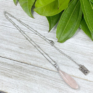 Rose Quartz Energy of Love Faceted Point Crystal Pendant 18” White Gold Necklace
