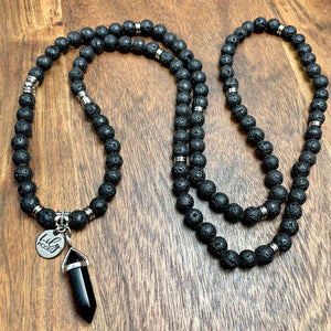 Lava Grounding & Strength 108 Stretch Mala Necklace Bracelet