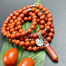 Load image into Gallery viewer, Red Jasper Earth Warrior Freedom Fighter Protection 108 Mala Necklace Bracelet
