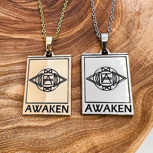 Elizabeth April EA Awaken 2 Sided Channeled & Attuned Evil Eye Protection Cosmic Species Sacred Geometry Card Tag Pendant 18” White Gold Necklace