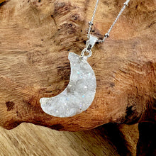 Load image into Gallery viewer, Power Moon Dreamy Druzy Gemstone Pendant 18&quot; White Gold Necklace