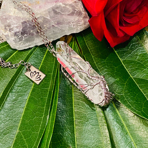 Tree of Life Crystal Clear Quartz Wire Wrapped Raw Pendant 30” White Gold Necklace