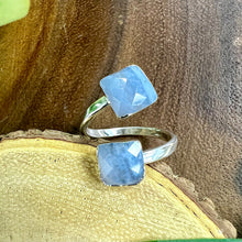 Load image into Gallery viewer, Blue Lace Agate Faceted Diamond Insightful Relaxation Adjustable White Gold Ring