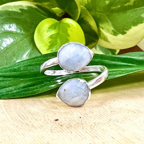Aquamarine Faceted Teardrop Freedom & Clarity Adjustable White Gold Ring