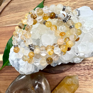 Golden Healer Grade AAA+ Unbreakable Force Ray of Light Limited Premium Collection 108 Stretch Mala Necklace Bracelet