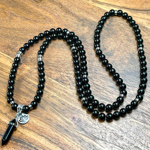 Black Onyx Spiritual Warrior Strength 108 Stretch Mala Necklace Bracelet