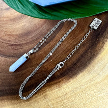 Load image into Gallery viewer, Blue Lace Agate Chalcedony Serenity Full Tower Point Pendant 18&quot; White Gold Necklace