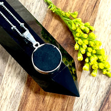 Load image into Gallery viewer, NEW STONE! Obsidian Manifester Thick Circle Pendant 18&quot; White Gold Necklace