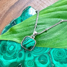 Load image into Gallery viewer, Malachite Power &amp; Transformation Square Pendant 18” White Gold Necklace