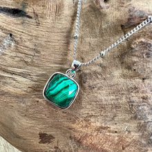 Load image into Gallery viewer, Malachite Power &amp; Transformation Square Pendant 18” White Gold Necklace