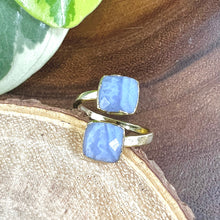Load image into Gallery viewer, Blue Lace Agate Faceted Diamond Insightful Relaxation Adjustable Gold Ring