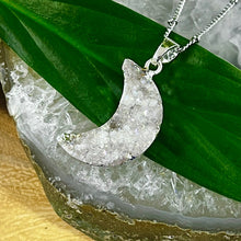 Load image into Gallery viewer, Power Moon Dreamy Druzy Gemstone Pendant 18&quot; White Gold Necklace