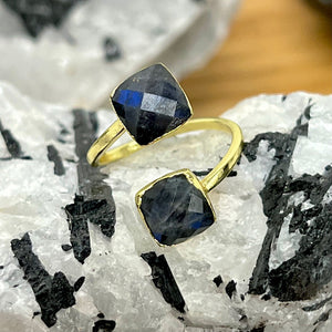 Labradorite Faceted Diamond Inner Magic Gold Ring
