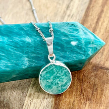 Load image into Gallery viewer, Peruvian Amazonite Freedom &amp; Clarity Thick Circle Pendant 18&quot; White Gold Necklace