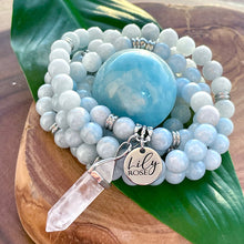 Load image into Gallery viewer, Aquamarine Conscious Awareness Relaxation 108 Mala Necklace Bracelet