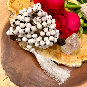Howlite Happiness 108 Hand Knotted Mala with Tassel Necklace