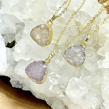 Load image into Gallery viewer, Druzy Quartz Sparkling Mini Geode Triangle Crystal Pendant 18&quot; Gold Necklace