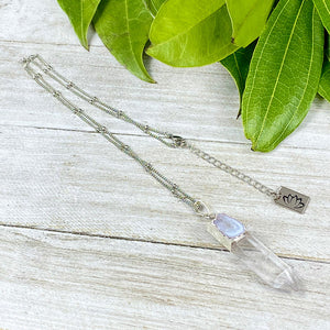 Last 1! Clear Quartz with Lace Agate Druzy XL Crystal Pendant 18” White Gold Necklace