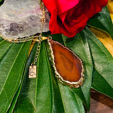 Load image into Gallery viewer, Uplifting Crazy Lace Agate Red XL Slice Pendant 30” Gold Necklace