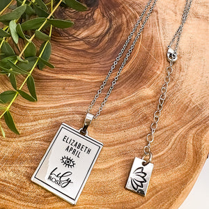 Elizabeth April EA Pleiadian 2 Sided Channeled & Attuned Evil Eye Protection Cosmic Species Sacred Geometry Card Tag Pendant 18” White Gold Necklace