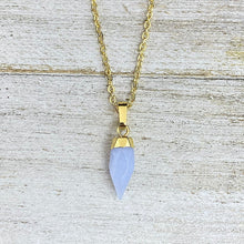 Load image into Gallery viewer, Blue Lace Agate Serenity &amp; Calm Faceted Point Pendant 18&quot; Gold Necklace