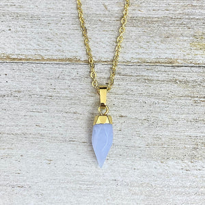 Blue Lace Agate Serenity & Calm Faceted Point Pendant 18" Gold Necklace