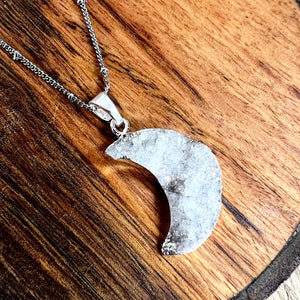 Power Moon Dreamy Druzy Gemstone Pendant 18" White Gold Necklace