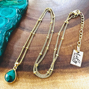 Malachite Power & Transformation Faceted Teardrop Pendant 18” Gold Necklace