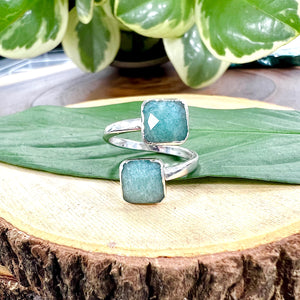 Peruvian Amazonite Faceted Diamond Freedom & Clarity Adjustable White Gold Ring