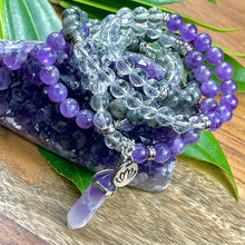 Load image into Gallery viewer, Limited Edition Triple Power Intention Labradorite, Amethyst, Clear Quartz 108 Mala Necklace Bracelet