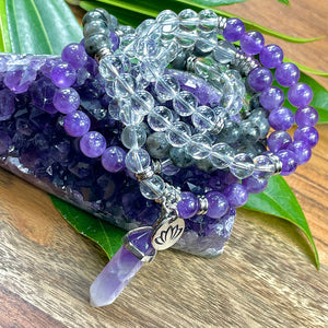 Limited Edition Triple Power Intention Labradorite, Amethyst, Clear Quartz 108 Mala Necklace Bracelet