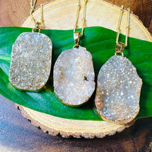 Load image into Gallery viewer, Sparkling Champagne Aura Quartz Druzy XL Gemstone Pendant 18&quot; Gold Necklace