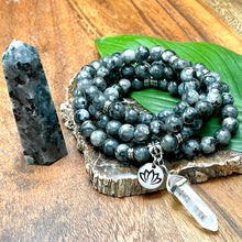 Load image into Gallery viewer, Labradorite Larvakite Power Protector Shaman Stone 108 Mala Necklace Bracelet