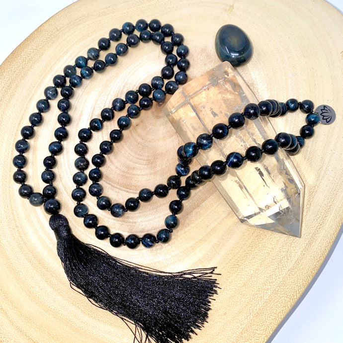 Limited Edition Hawk Eye 108 Hand Knotted Mala Necklace Bracelet