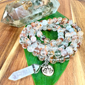 Garden Quartz Lodolite Cosmic Consciousness Limited Premium Collection 108 Stretch Mala Necklace Bracelet