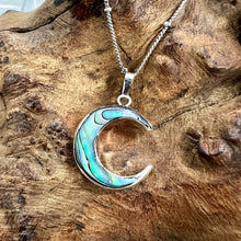 Load image into Gallery viewer, Power Moon Abalone Shell Pendant 18” White Gold Necklace