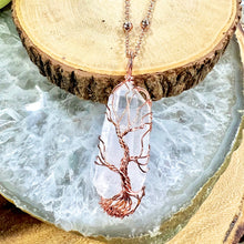 Load image into Gallery viewer, Tree of Life Crystal Clear Quartz Wire Wrapped Raw Pendant 30” Rose Gold Necklace