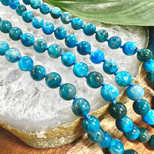 Load image into Gallery viewer, Blue Apatite Manifestation &amp; Motivation 108 Hand Knotted Mala with Point Charm Pendant Necklace