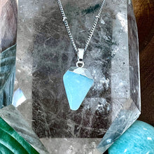 Load image into Gallery viewer, Faceted Shield Amazonite Minimalist Crystal Pendant 14” + 2&quot; White Gold Necklace