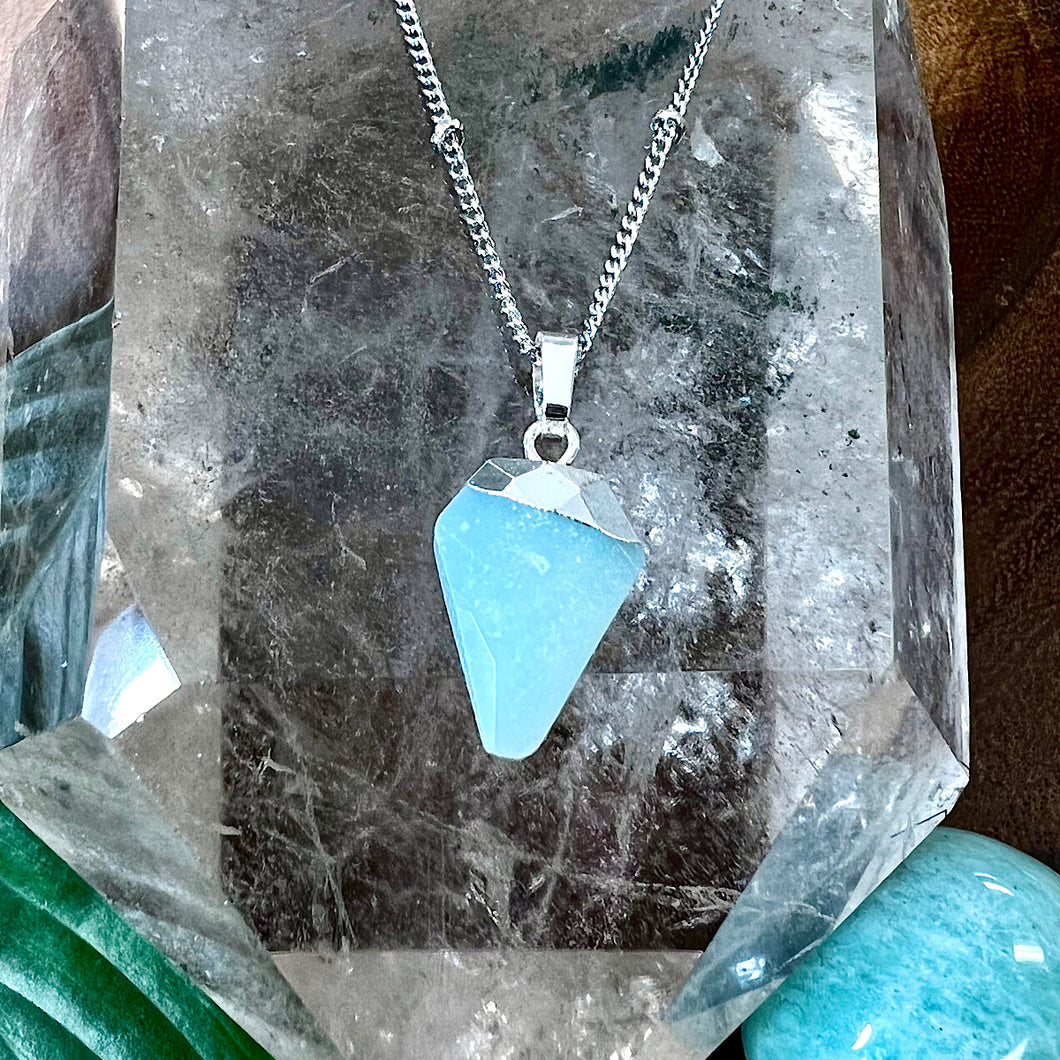 Faceted Shield Amazonite Minimalist Crystal Pendant 14” + 2