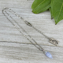 Load image into Gallery viewer, Blue Lace Agate Serenity &amp; Calm Faceted Point Pendant 18&quot; White Gold Necklace