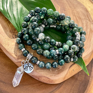 Moss Agate Mother Gaia Growth & Abundance 108 Mala Necklace Bracelet