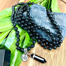 Load image into Gallery viewer, Elite Shungite Stone of Life EMF Radiation Protection &amp; Purification Limited Premium Collection 108 Hand Knotted Mala with Point Charm Pendant Necklace