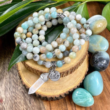Load image into Gallery viewer, Australian Amazonite Clarity Peace 108 Stretch Mala Necklace Bracelet